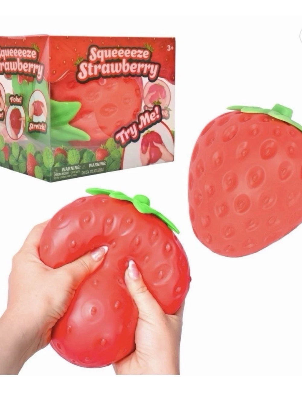 Squeegee Strawberry Soft Squeeze Toy - Red with Green Leaf